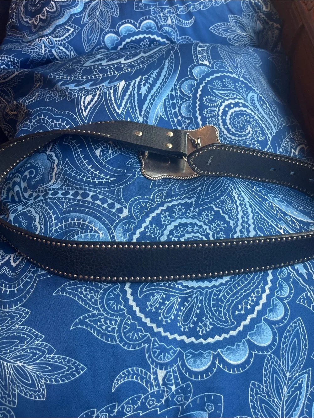 Nocona Black Leather Western Belt with Ornate Silver Rodeo Buckle sz S